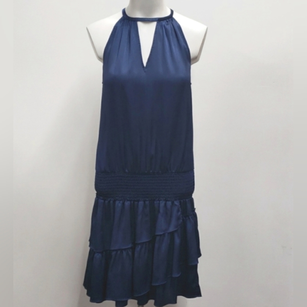 Ramy Brook Navy Blue Halter Tiered Mini Dress